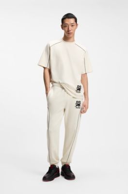 HUGO x RB T-shirt in misto cotone con profili a contrasto, Colore neutro