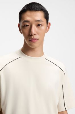 HUGO x RB cotton-blend T-shirt with contrast piping, Natural