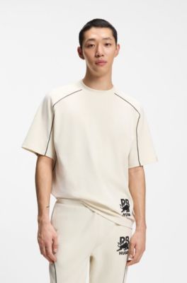 HUGO x RB cotton-blend T-shirt with contrast piping, Natural