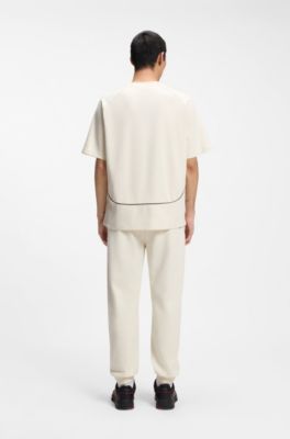 HUGO x RB cotton-blend T-shirt with contrast piping, Natural