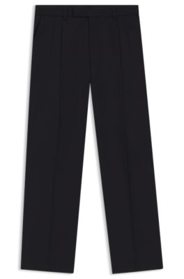 Tapered-fit trousers in melange virgin wool, Dark Blue