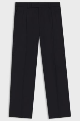 Pantalones tapered fit en lana virgen jaspeada, Azul oscuro