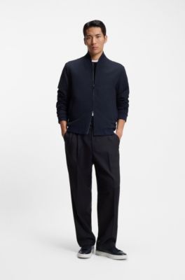 Pantalones tapered fit en lana virgen jaspeada, Azul oscuro