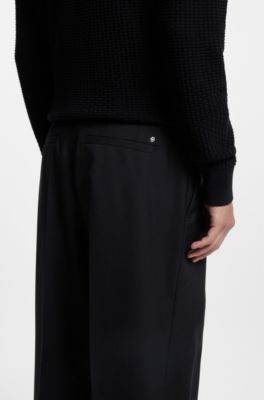 Tapered-fit trousers in melange virgin wool, Dark Blue