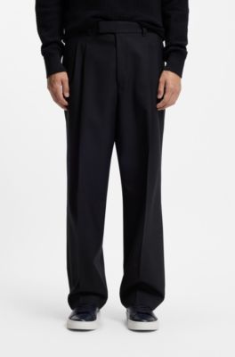 Pantaloni dal fit affusolato in lana vergine m&eacute;lange, Blu scuro