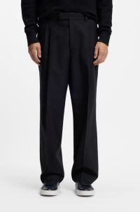 Tapered-fit trousers in melange virgin wool, Dark Blue