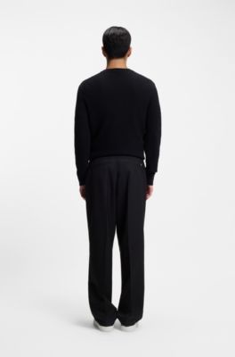 Tapered-fit trousers in melange virgin wool, Dark Blue