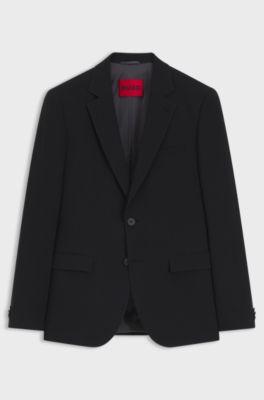 Extra-slim-fit blazer in stretch-cotton seersucker, Black