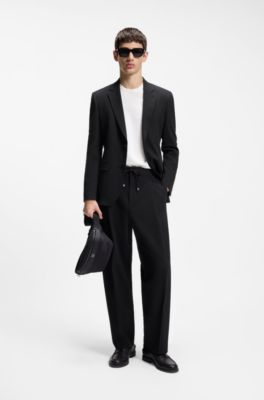 Extra-slim-fit blazer in stretch-cotton seersucker, Black