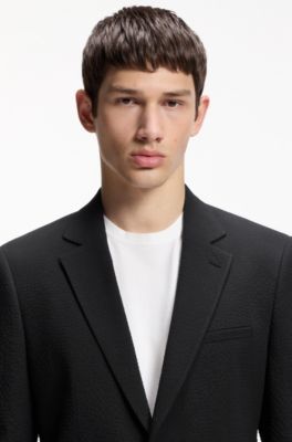 Extra-slim-fit blazer in stretch-cotton seersucker, Black