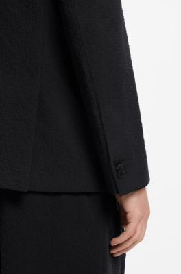 Extra-slim-fit blazer in stretch-cotton seersucker, Black