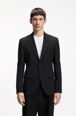Extra-slim-fit blazer in stretch-cotton seersucker, Black