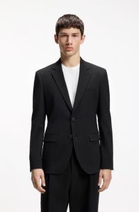 Extra-slim-fit blazer in stretch-cotton seersucker, Black