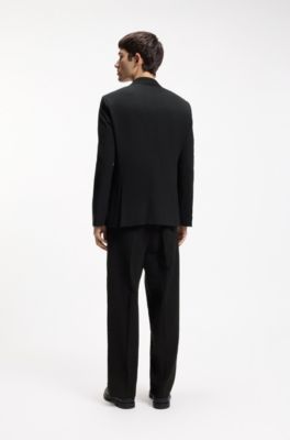 Extra-slim-fit blazer in stretch-cotton seersucker, Black