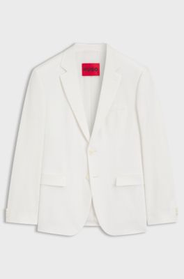 Extra slim-fit blazer van katoenen seersucker met stretch, Wit