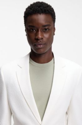 Extra-slim-fit blazer in stretch-cotton seersucker, White