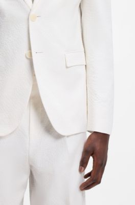 Extra slim-fit blazer van katoenen seersucker met stretch, Wit