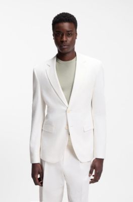 Extra-slim-fit blazer in stretch-cotton seersucker, Natural
