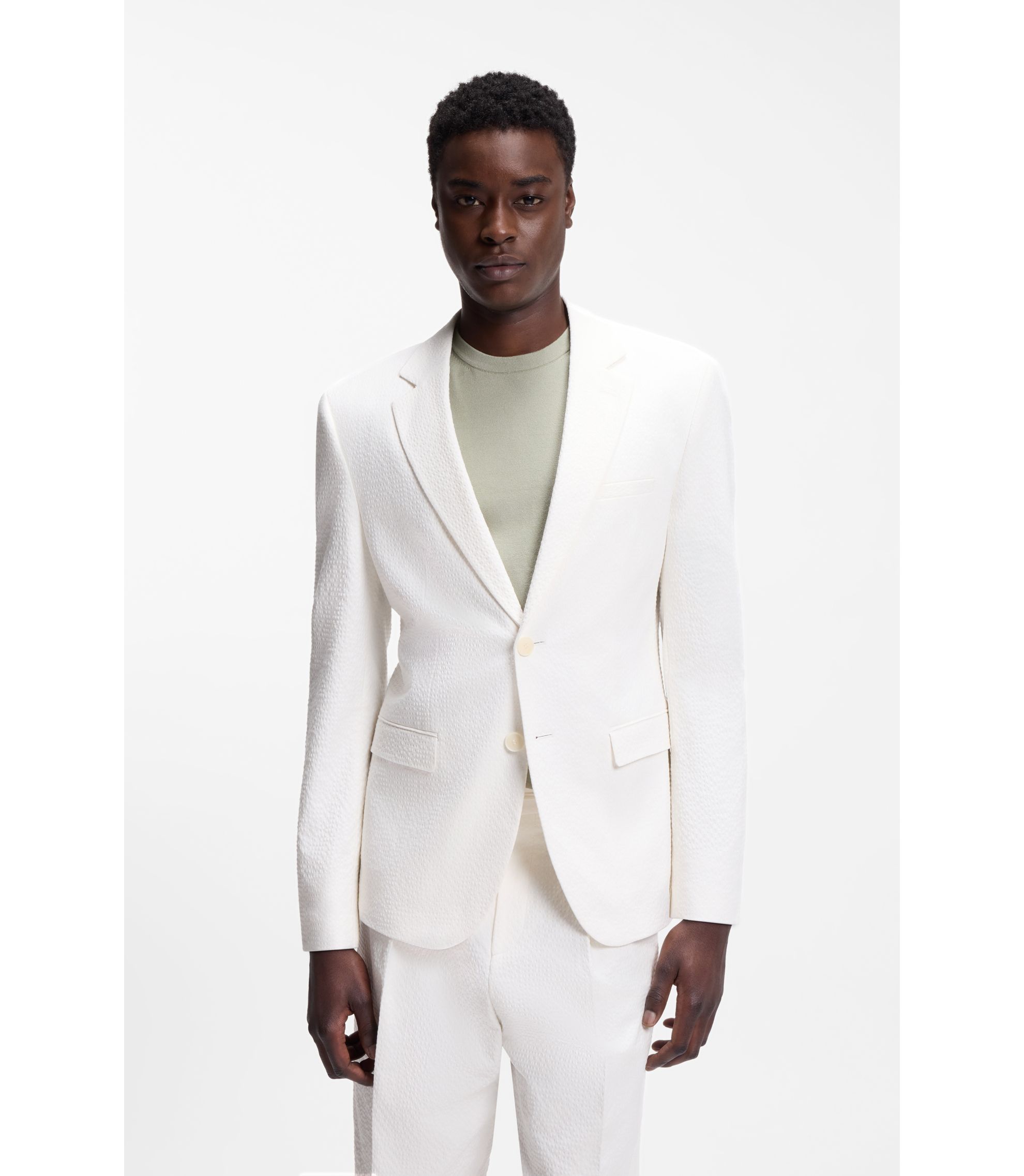 Extra Slim-Fit Sakko aus elastischem Baumwoll-Seersucker
