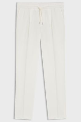 Slim-fit trousers in cotton and linen, Natural