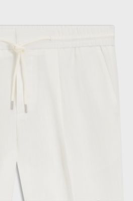 Slim-fit trousers in cotton and linen, White