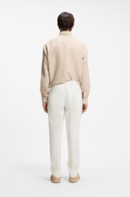 Slim-fit trousers in cotton and linen, Natural