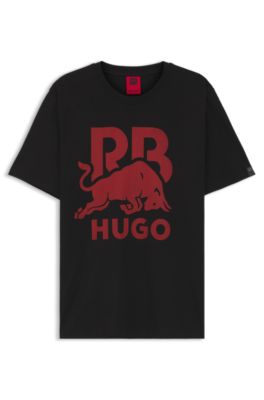 HUGO x RB cotton T-shirt with bull motif, Black