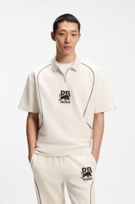 HUGO x RB-polo met stiermotief, Naturel