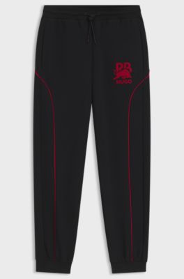 HUGO x RB stretch-cotton tracksuit bottoms with bull motif, Black