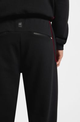 HUGO x RB stretch-cotton tracksuit bottoms with bull motif, Black