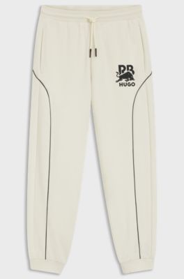 HUGO x RB stretch-cotton tracksuit bottoms with bull motif, Natural