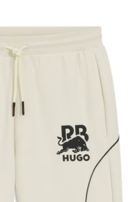 HUGO x RB stretch-cotton tracksuit bottoms with bull motif, Natural