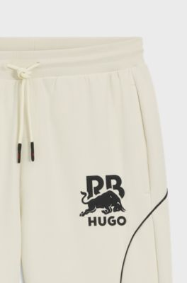 HUGO x RB stretch-cotton tracksuit bottoms with bull motif, Natural