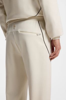 HUGO x RB stretch-cotton tracksuit bottoms with bull motif, Natural