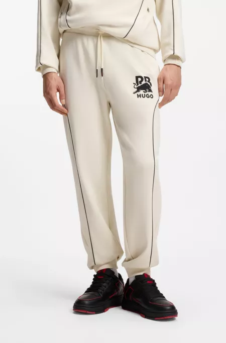 HUGO x RB stretch-cotton tracksuit bottoms with bull motif