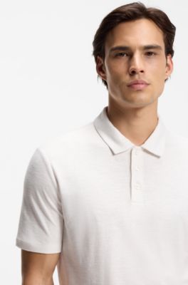 Polo slim fit in cotone intrecciato a filo irregolare, Colore neutro