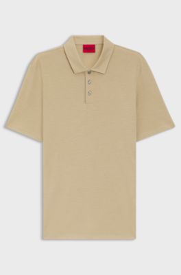Polo slim fit in cotone intrecciato a filo irregolare, Beige