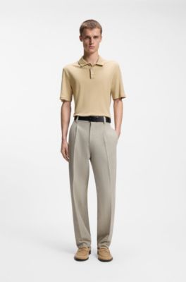 Polo slim fit in cotone intrecciato a filo irregolare, Beige