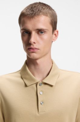 Polo slim fit in cotone intrecciato a filo irregolare, Beige