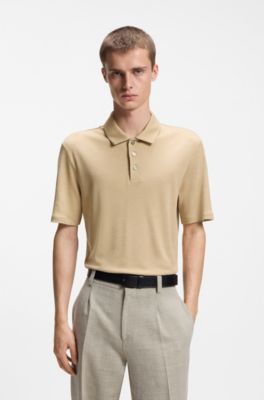 Polo slim fit in cotone intrecciato a filo irregolare, Beige