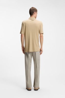 Polo slim fit in cotone intrecciato a filo irregolare, Beige