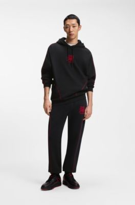 HUGO x RB stretch-cotton hoodie with bull motif, Black