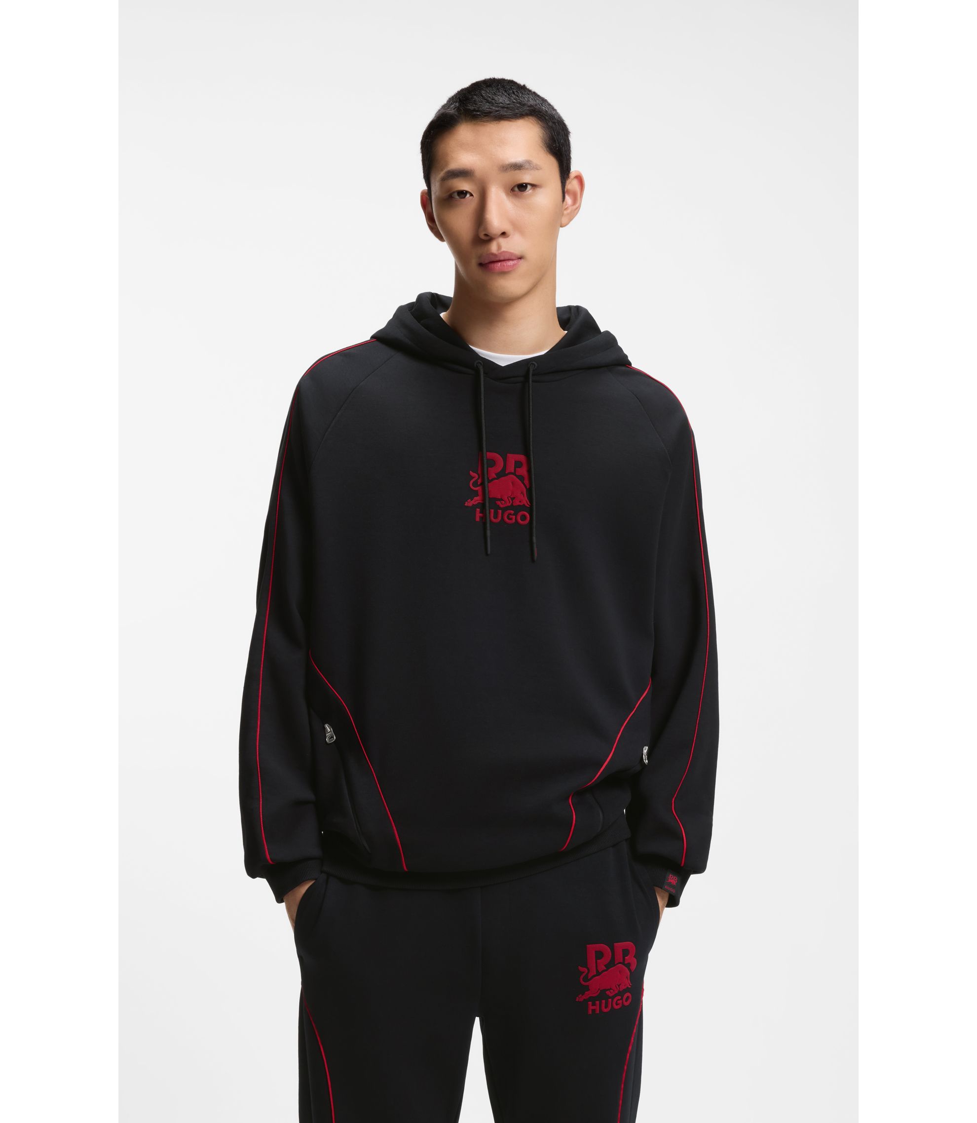 HUGO x RB Hoodie aus Stretch-Baumwolle mit Stier-Motiv