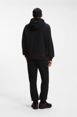 HUGO x RB-hoodie van stretchkatoen met stiermotief, Zwart