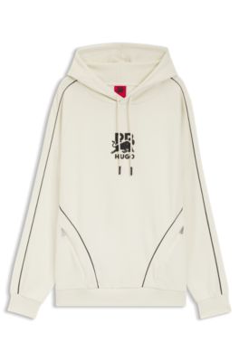 HUGO x RB stretch-cotton hoodie with bull motif, Natural