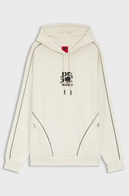 HUGO x RB stretch-cotton hoodie with bull motif, Natural