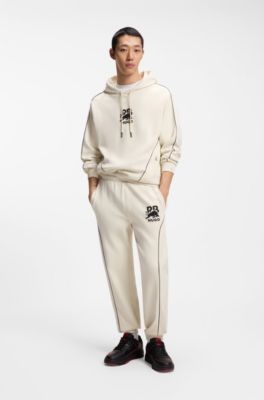 HUGO x RB stretch-cotton hoodie with bull motif, Natural