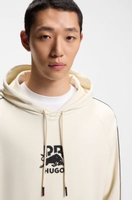 HUGO x RB stretch-cotton hoodie with bull motif, Natural