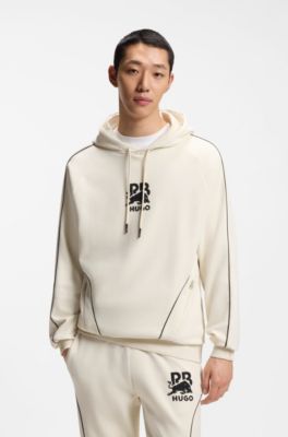 HUGO x RB stretch-cotton hoodie with bull motif, Natural