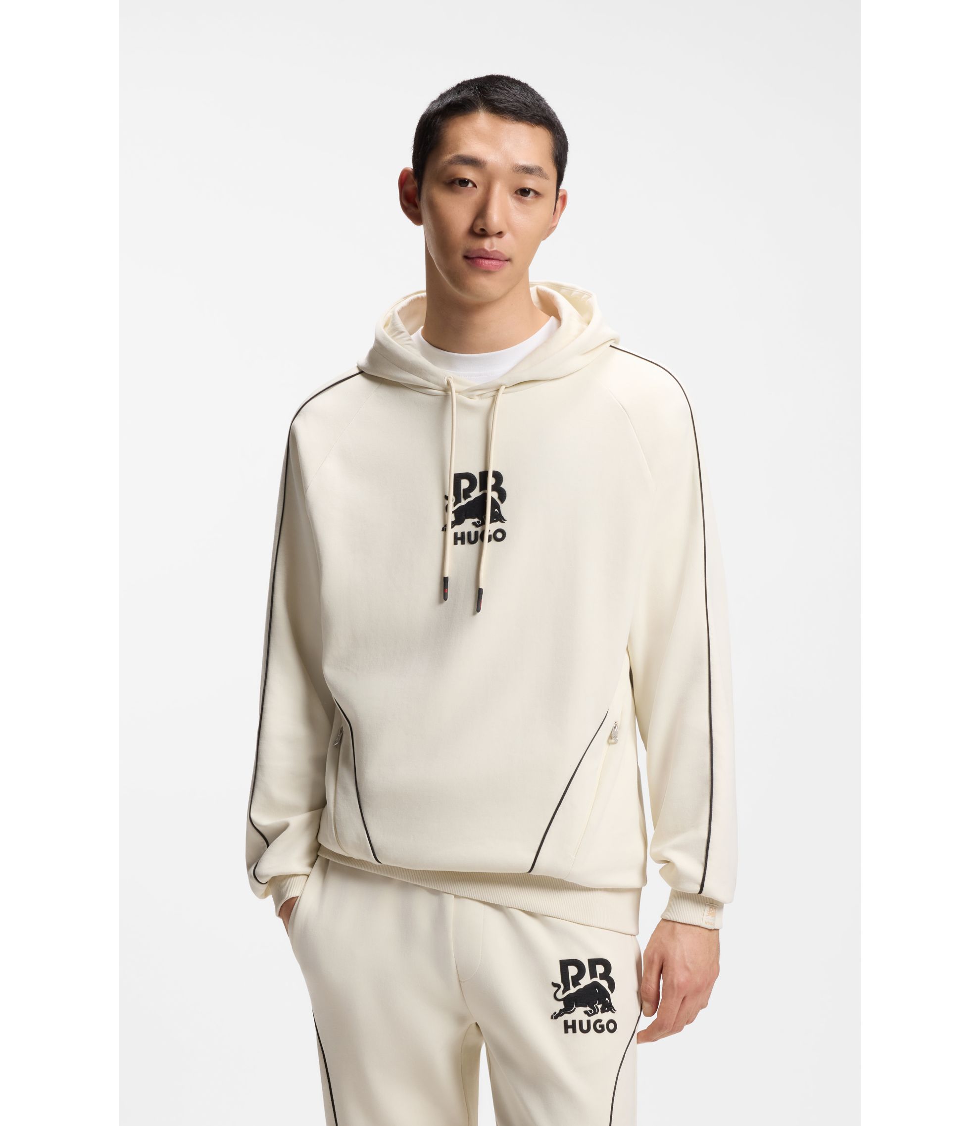 HUGO x RB Hoodie aus Stretch-Baumwolle mit Stier-Motiv